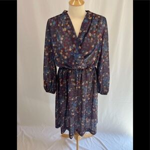Vtg Jennifer Gee Geometric Print V Neck MIDI Dress